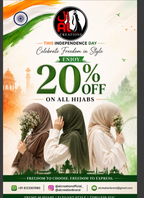 This Independence Day — Celebrate Freedom in Style. Enjoy 20% OFF on all hijabs.
